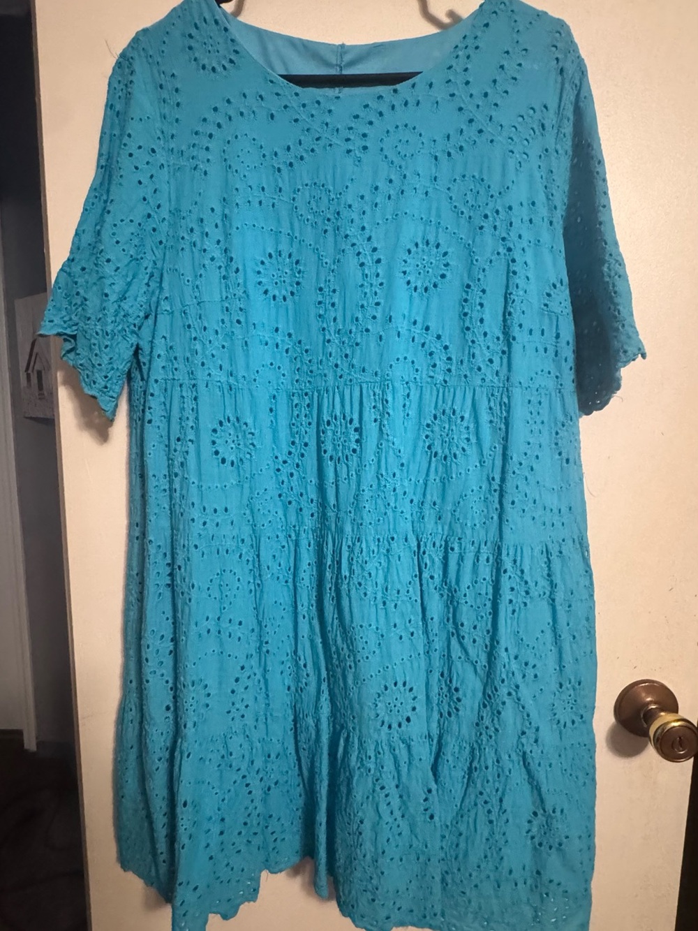 SHEIN Teal Eyelet Midi Dress